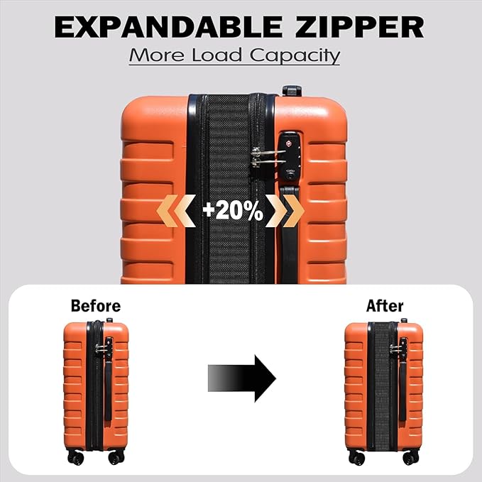 Zebra 20" Expandable Carry-On, Lightweight Hardshell Suitcase with Spinner Wheels, Orange