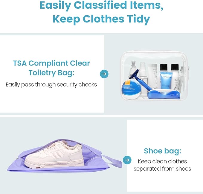Cambond Mesh Compression Packing Cubes - 6 Piece Expandable See Through Packing Cubes for travel with Shoe and Makeup Bag, Travel Cubes for Packing Organizers Travel Accessories for Suitcases, Purple
