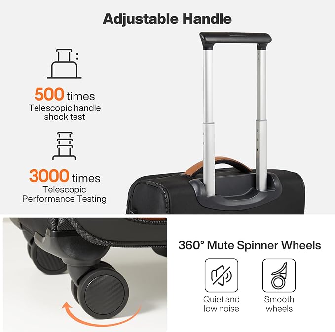 mixi Carry On Luggage 20 Inch Softside Expandable Suitcase with Front Pocket, 22x14x9 Airline Approved Rolling Lightweight Travel Suitcases with Wheels & TSA (Black)