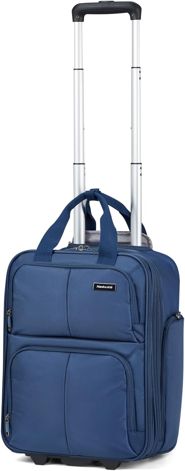 Hanke Expandable Underseat Carry on Luggage for Airplanes,Small Rolling Softside Suitcase Travel Luggage Personal Item Bag,Lightweight luggage bags for travel,Blue,16-Inch