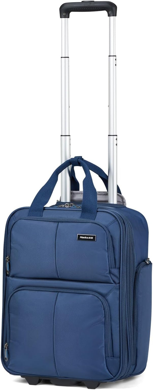 Hanke Expandable Underseat Carry on Luggage for Airplanes,Small Rolling Softside Suitcase Travel Luggage Personal Item Bag,Lightweight luggage bags for travel,Blue,16-Inch
