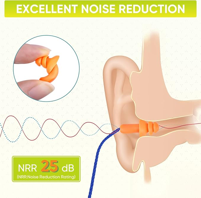 TICONN 48 Pairs Reusable Silicone Ear Plugs for Sleeping Noise Cancelling, Individually Wrapped 25dB NRR Corded Earplugs for Study Concentration Travel (48 Pairs)