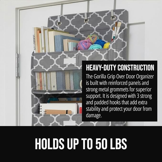 GORILLA GRIP Over The Door Organizer Storage, 5 Deep Hanging Shelves, Holds 50lbs, Closet Organizers Shelf for Bedroom, Shoes, Bathroom, Nursery, Dorm Essentials, 58x15 Inches, Quatrefoil