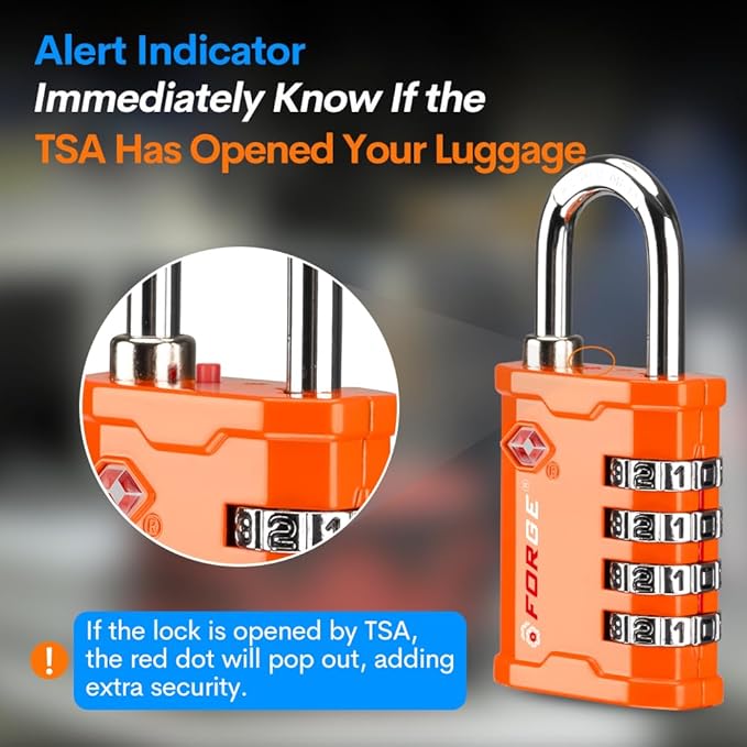 FORGE 4 Digit 17067 TSA Approved Tool Box and Case Lock, Combination Padlock for Travel, Orange 1 Lock