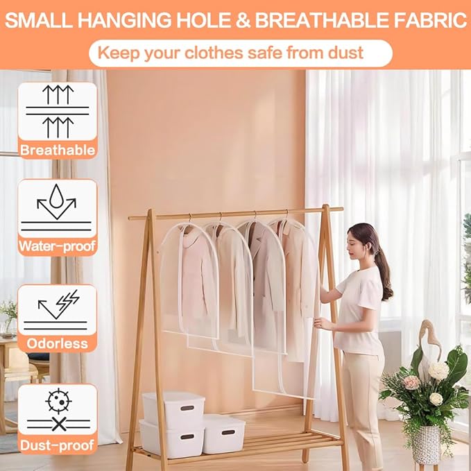 Garment Bags for Hanging Clothes (Set of 12) Suit Bags for Closet Storage Clothes Storage Bag Plastic Bag with Zipper for Suit, Sweaters Travel Laundry Wardrobe Closet Garment Dust Cover Bags