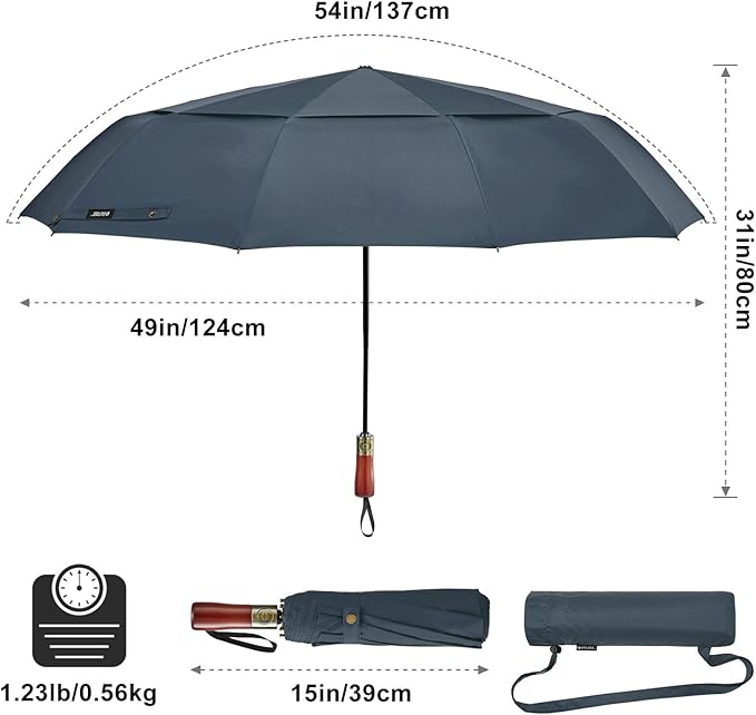 G4Free 54 Inch Large Compact Windproof Golf Umbrella for Rain Oversized Auto Open Close Folding Travel 10 Ribs Vented Double Canopy Umbrella for Women Men