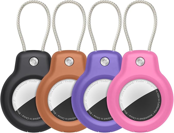 SPGUARD for AirTag Holder Case with Keychain 1st/2nd Air Tags-4 Pack for Apple Air Tag Holder with Wire Cable Lock Key Ring Chain Air Tagholder Accessories for GPS Item Tracker Kids,Keys,Luggage