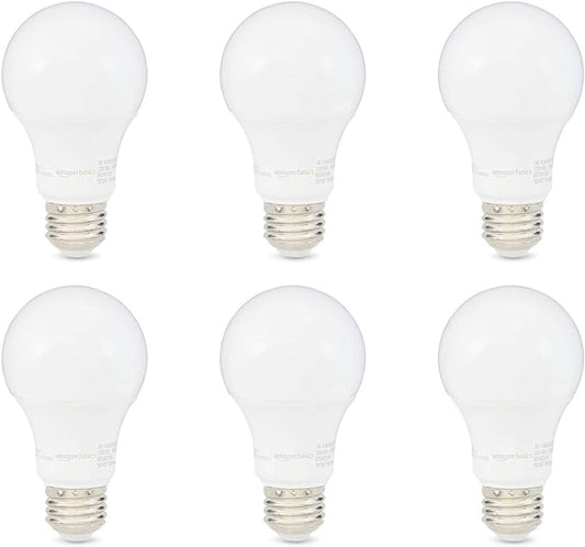 Amazon Basics LED Light Bulbs, Energy Efficient 6W, 40 Watt Equivalent, E26 Standard Base, 2700, Dimmable, 10,000 Hour, Soft White, 6 Count