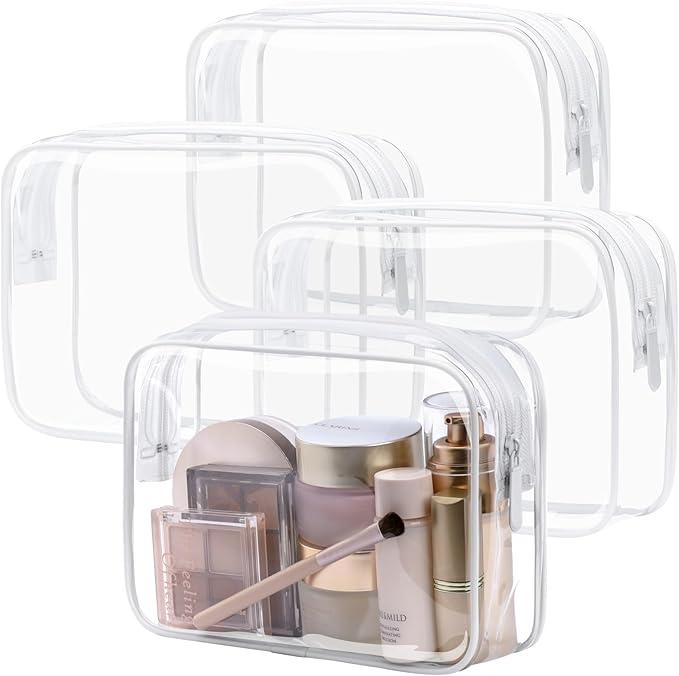 PACKISM TSA Approved Toiletry Bag 4 Medium - Quart Size Clear Makeup Bag for Carry On, Airport Security Compliant Clear Travel bag for Toiletries with Reinforced Seams, White