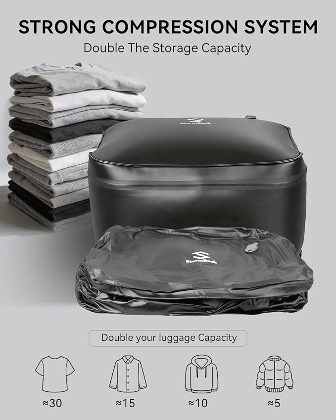 41L Travel Vacuum Bags with Pump, 180° Open,Compression Bags for Travel Luggage, Reusable IP67 Waterproof Vacuum Seal Packing Cubes for Carry On Suitcase and Backpack (3PC + Pump)