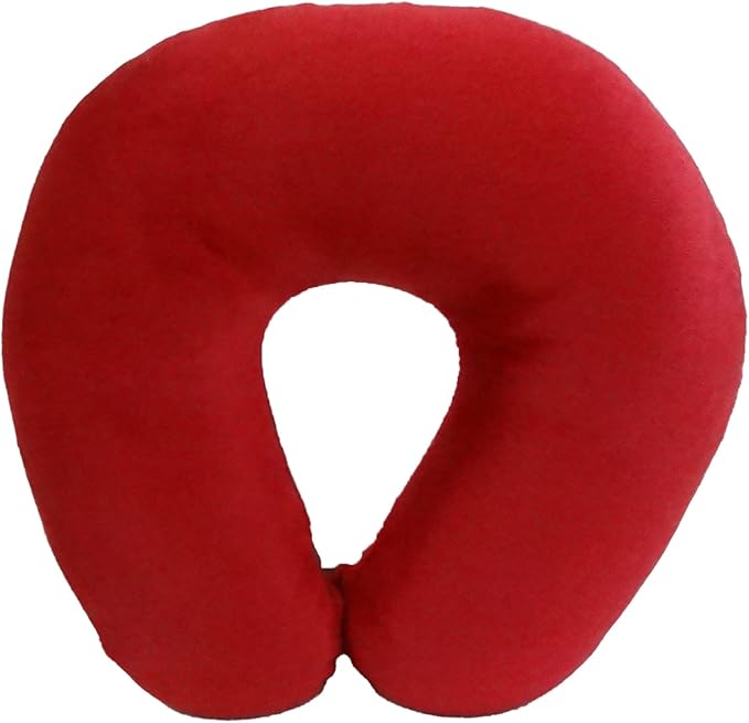 Wolf Essentials Adult Cozy Soft Microfiber Neck Pillow for Travel – Compact, Machine Washable - Perfect for Airplane, Car, or Home Use - Filled and Finished in The USA – Red