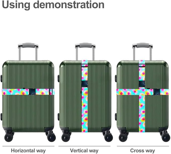 Luggage Straps for Suitcases TSA Approved Easy Pack Organized Suitcase Strap, Luggage Strap, Luggage Belt Strap, Bag Straps for Luggage. Buckle Straps Travel Accessories (Turqoise Flower)