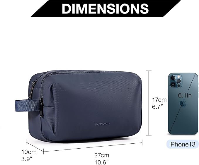 BAGSMART Toiletry Bag for Men, Travel Toiletry Organizer Dopp Kit Water-resistant Shaving Bag for Toiletries Accessories, Door Room Essentials,Navy Blue-basic