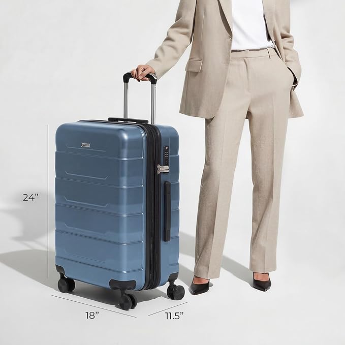 Quatish Checked Luggage 26 inch Large Hard Shell Suitcase with Spinner Wheels, Expandable Durable Luggage with TSA Lock, Smooth Rolling Wheel for Lightweight Travel for Men Women, IceBlue