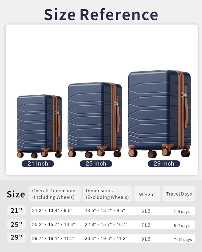 3 Piece Luggage Set, 21/25/29 Inch Expandable Luggage Sets with Spinner Wheels, ABS+PC Hardshell Suitcases, Suitcase Set with YKK Zipper, TSA Lock & 3 Tags