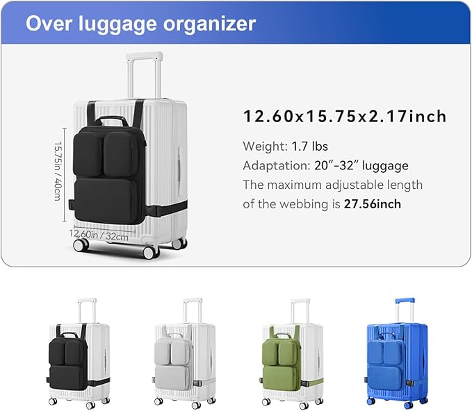 SOKOK Over Luggage Organizer Storage Bag with Multi Pockets, Slide On Luggage Harness with Adjustable Straps, 2-in-1 Travel Accessories Suitcase Vest Bag Fits Most Suitcases, Black-3