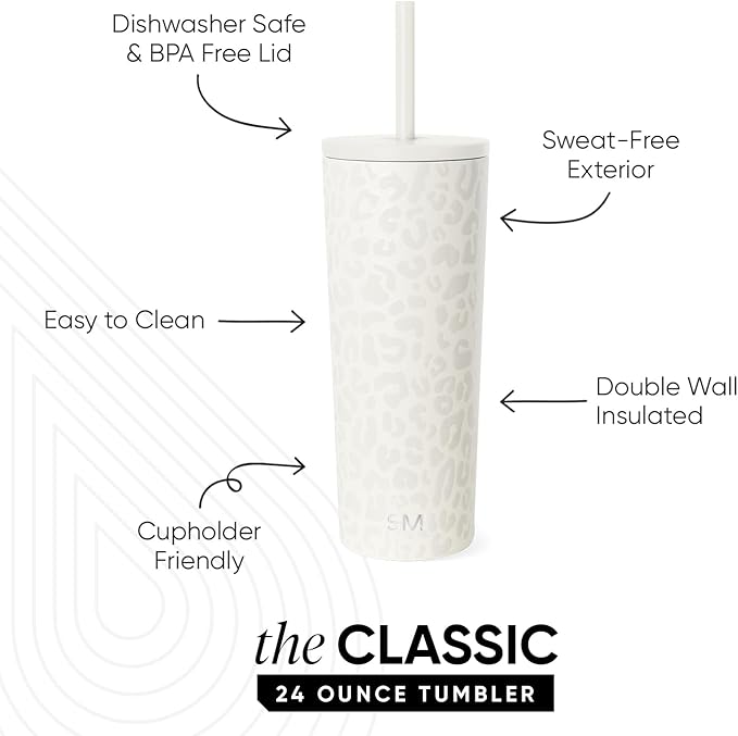 Simple Modern Classic Tumbler with Straw Lid | Insulated Iced Coffee Cup Reusable Stainless Steel Water Bottle Travel Mug | Gifts for Women Men Her Him | 24oz | Cream Leopard