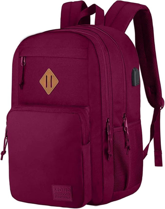 KEOFID Classic Anti-Theft Laptop Backpack for Men and Women, Burgundy, 17.3" x 12.6" x 7.2"