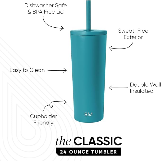 Simple Modern Classic Tumbler with Straw Lid | Insulated Iced Coffee Cup Reusable Stainless Steel Water Bottle Travel Mug | Gifts for Women Men Her Him | 24oz | Maui