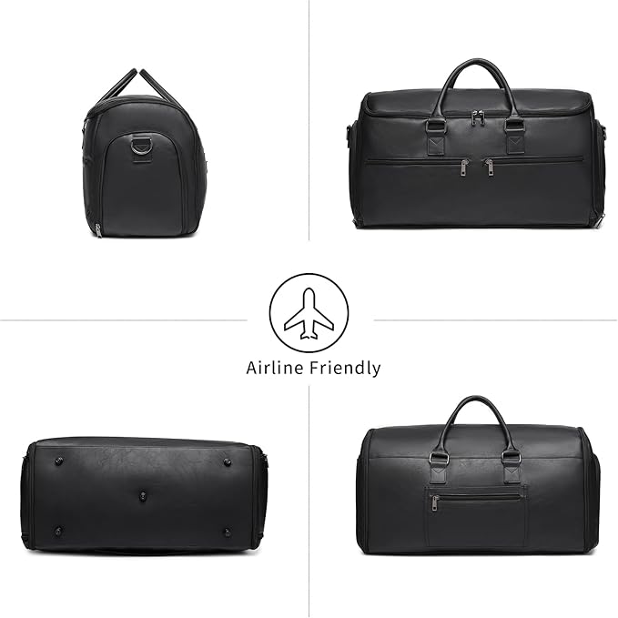 seyfocnia Carry On Garment Bag for Travel, Convertible Travel Garment Bag for Men Women, 2 in 1 Hanging Suitcase Suit Business Travel Bag, Black