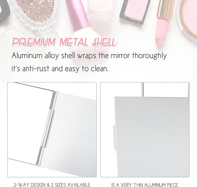 G2PLUS Portable Folding Vanity Mirror, Ultra-Slim Aluminum Shell Travel Mirror, 4x6 Inch Small Mirror for Travel, Bathroom, Makeup, Beauty, Grooming