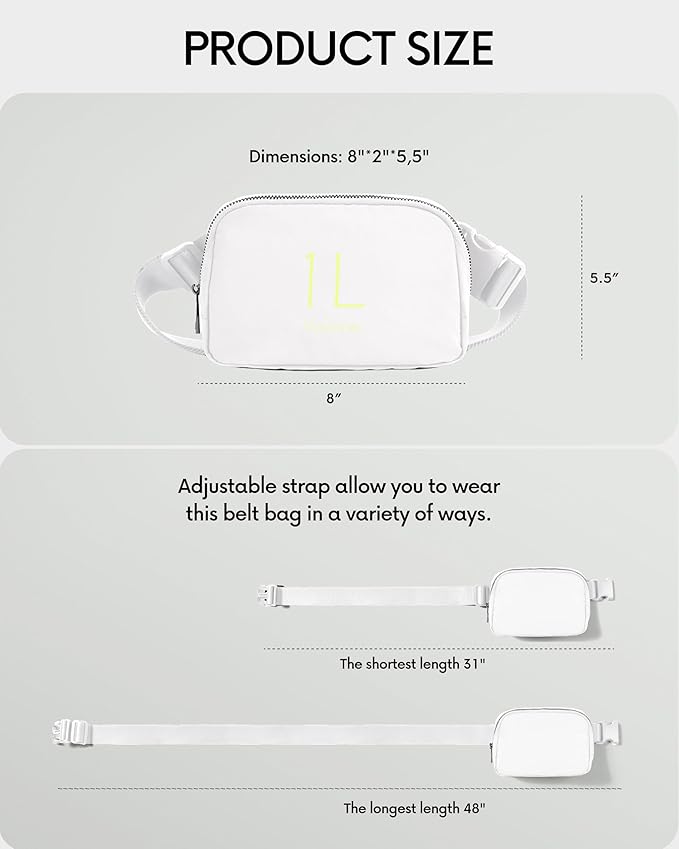 ODODOS Unisex Mini Belt Bag with Adjustable Strap Small Fanny Pack for Workout Running Traveling Hiking, White