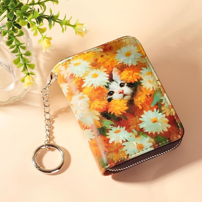 FurArt Zipper Wallet Women, RFID Blocking Credit Card Wallet, Business Card Holder, Compact Size KeyChain Wallet