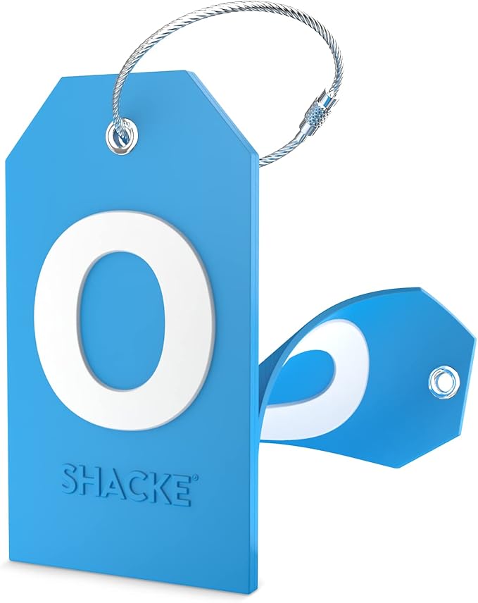 Shacke Initial Luggage Tag with Full Privacy Cover and Stainless Steel Loop - Aqua Teal (Letter O)