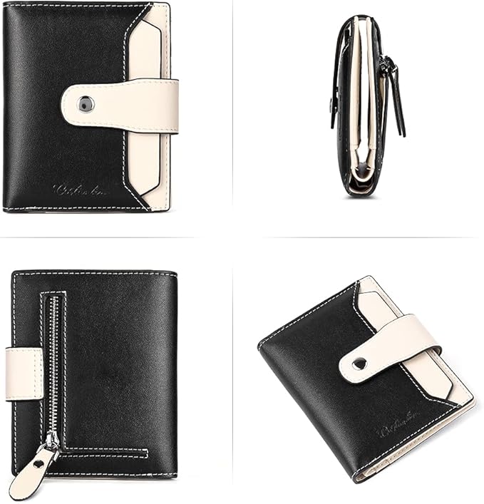 BOSTANTEN Women Leather Wallet RFID Blocking Small Bifold Zipper Pocket Wallet Card Case Purse with ID Window