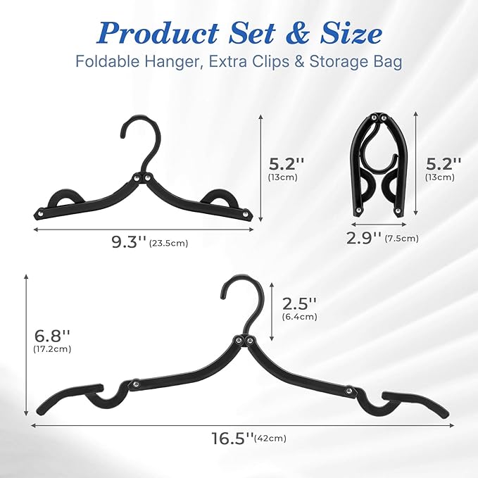 HOUSE DAY Travel Hangers, Portable Folding Hangers for Suitcase, Cruise Ship Essentials, Space Saving Clothes Hanger with Non-Slip Grooves for Vacation, Business Trip, Dorm (10 Pack Black)