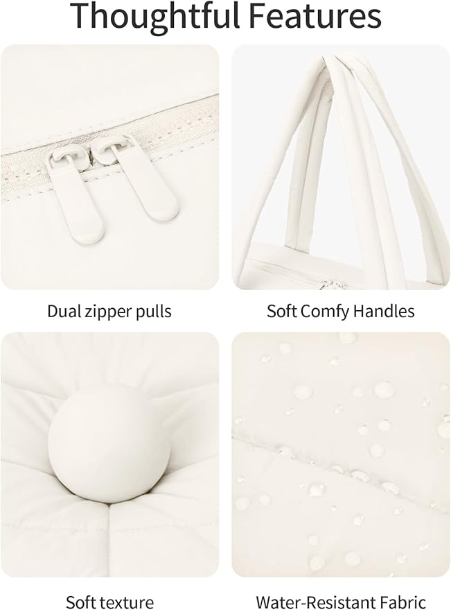 Gitus Carry On Duffle Gym Bag for Women Puffer Weekender Overnight Duffel Bag for Travel with Clear Toiletry Pouch Sport Yoga Fitness Essentials Gifts (Ivory)