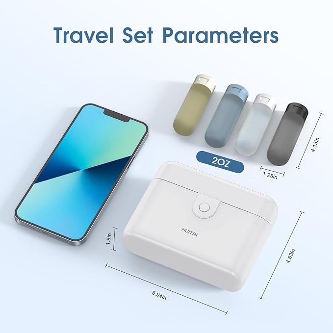 Travel Bottles with Case, 4x2oz TSA Approved, Leak-Proof, Press to Unlock, Compact & Portable Travel Toiletries (White)