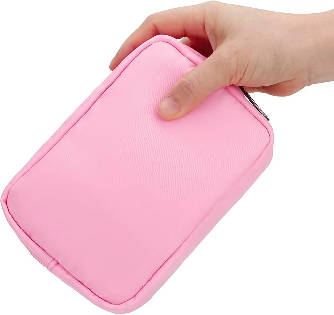 E-Tree Cute Small Makeup Bag, Cosmetic Toiletry Skin Care Make up Little Items Pouch for Purse,Zipper Mini Tech Charger Cable Electronic Organizer Case,Travel Accessories,Pink