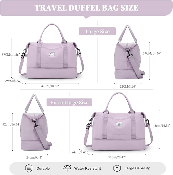 Weekender Bags for Women,Overnight Travel Duffel Bag with Shoes Compartment& Toiletry Bag,Extra Large(Purple)