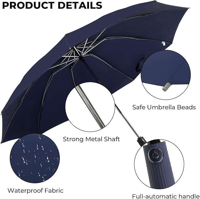 ZDSSM Compact Inverted Travel Umbrella, Automatic Open Close, 9-Rib 46 Inch Windproof Umbrella, Waterproof UPF 50+, Portable Umbrellas for Men, Women, Travel, and Daily Use
