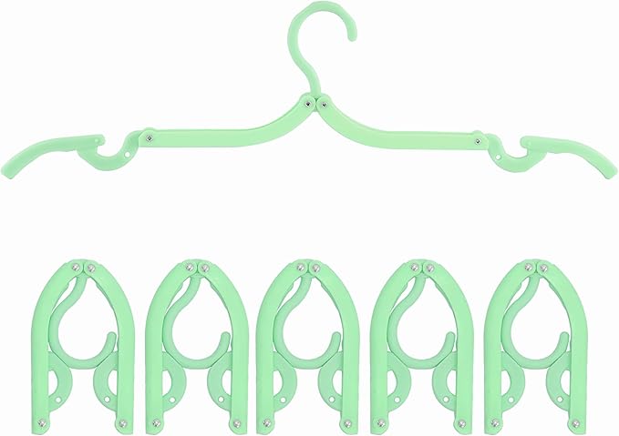 6PCS Portable Folding Clothes Hangers Clothes Drying Rack for Travel (Green)