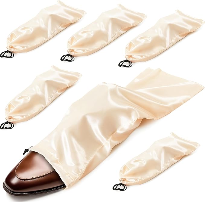 Ersmak 6 Pack Shoe Bags for Travel - Satin Shoe Bag with Drawstring - Beige Shoe Storage Bags for Protecting Storage Shoes - 17.7 x 7.9 In