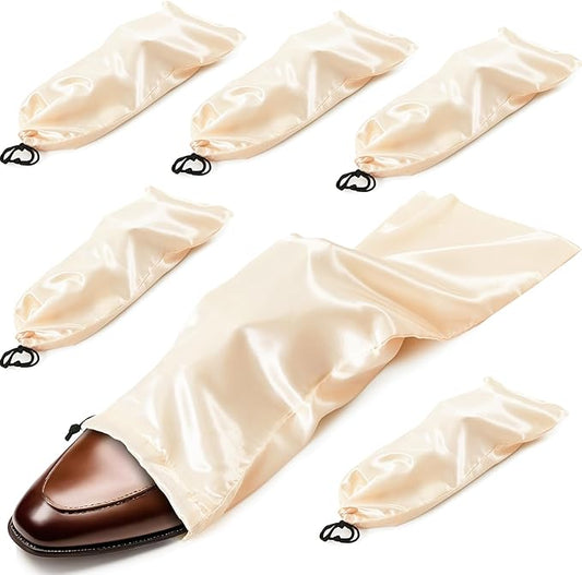 Ersmak 6 Pack Shoe Bags for Travel - Satin Shoe Bag with Drawstring - Beige Shoe Storage Bags for Protecting Storage Shoes - 17.7 x 7.9 In
