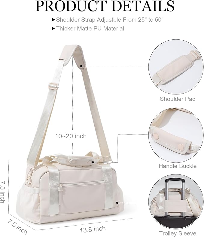 Small Gym Bag for Women, Mini Crossbody Gym Duffle Bag with Wet Compartment, Carry on Gym Tote Bag for Workout Dance Sport Travel (Medium-Beige)