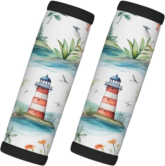 Luggage Handle Wraps Watercolor Nautical Sailboat Lighthouse Luggage Identifiers Soft Neoprene Luggage Handle Wraps For Suitcase Trolley Handle Grip Cover 2 Pack Luggage Tags