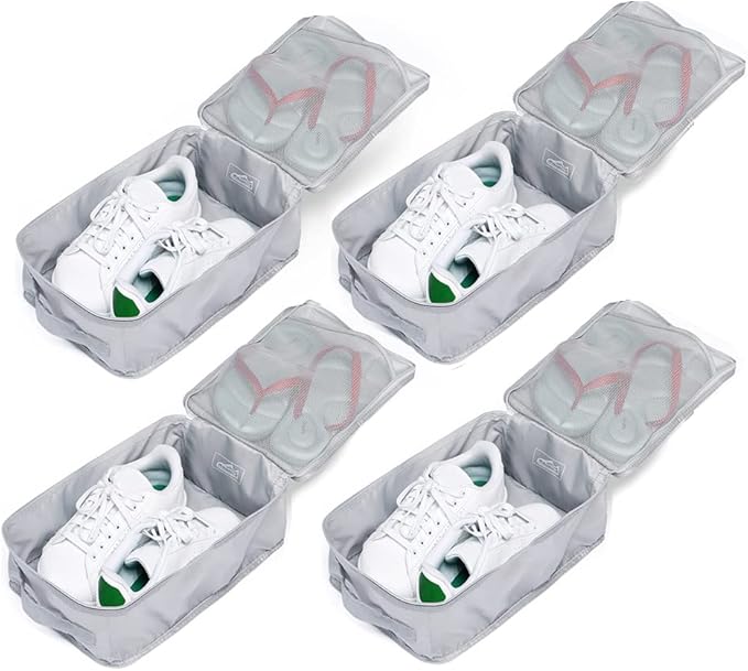 Travel Shoe Bags, Foldable Waterproof Shoe Pouches Organizer-Double Layer (4 Grey Shoe Bag)