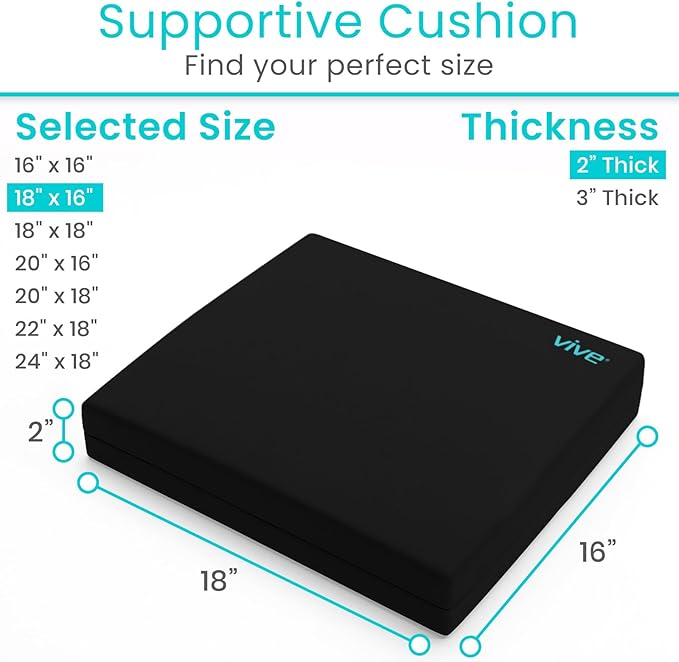 Vive Wheelchair Cushion - Gel Seat Pad for Coccyx, Orthopedic Back Support, Sciatica & Tailbone Pain Relief - Waterproof Cover + 4 Layer Foam Support & Comfort for Pressure Sore & Ulcers