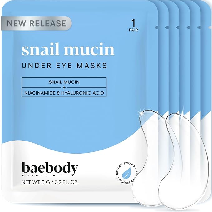 Baebody Advanced Snail Mucin Under Eye Masks (6 Pairs), Under Eye Patches for Puffy Eyes and Dark Circles, Hydrating Under Eye Patches to Reduce Fine Lines, Under Eye Patches Korean Inspired