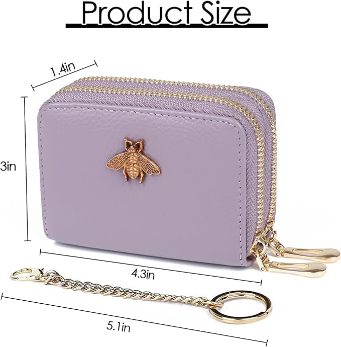 imeetu RFID Credit Card Holder, Small Leather Zipper Card Case Wallet for Women