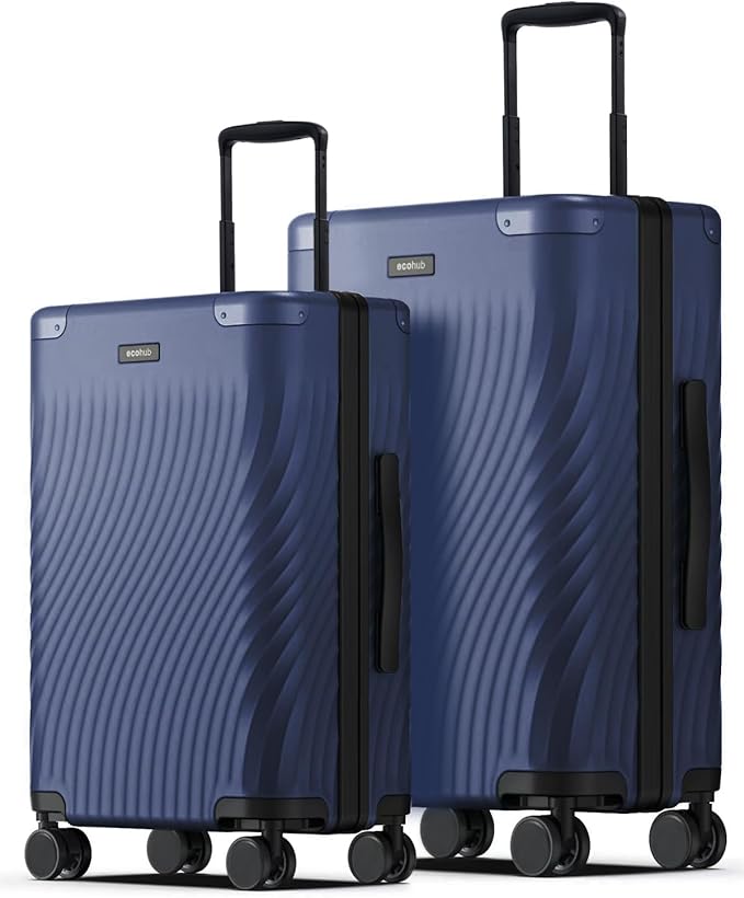ECOHUB Hardside Expandable Carry On Luggage Sets, Recycled PC 20/24" Rolling Luggage Airline Approved with Spinner Wheels & TSA Lock, Lightweight Hardshell Travel Suitcase, 20+24 inch Carry-on Blue