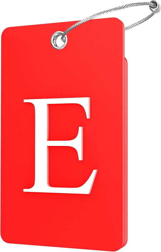 Gostwo 2 Pack Luggage Tags for Suitcases, 26 Initial Letter Travel Luggage Baggage Identification Labels ID Tag Fully Bendable Tags with Stainless Steel Loop (Red) (Letter E)