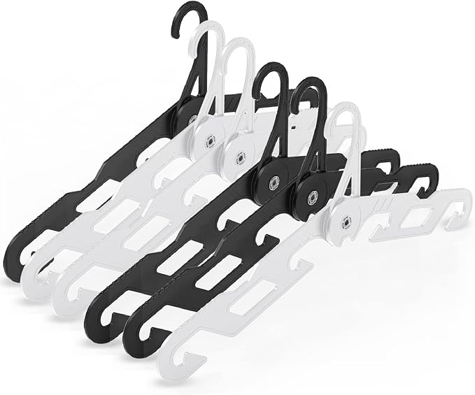 NICEDACK Premium Travel Hangers, Portable Folding Clothes Hangers, Super Bearing Collapsible Hanger Foldable Clothes Drying Rack for Travel, Indoor and Outdoor Use(3 White + 3 Black)