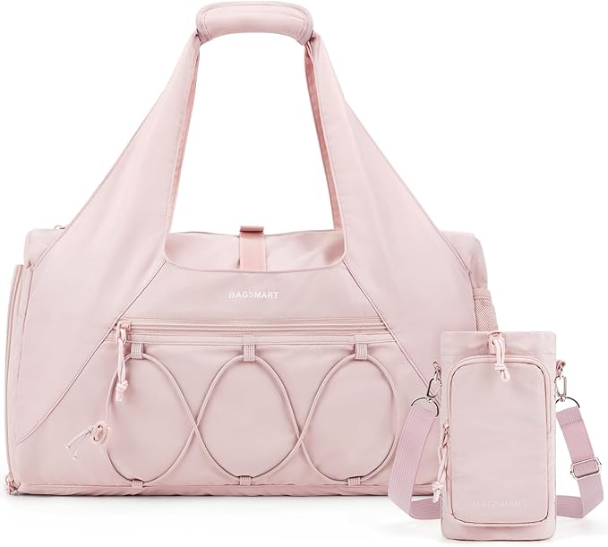 BAGSMART Gym Bag for Women, Lightweight Duffel with Shoe Compartment, Tote Bag with Wet Pocket for Yoga Travel, Pink