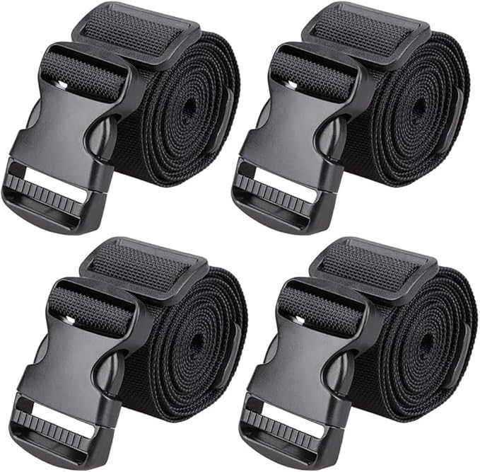 MAGARROW 1.5" Utility Luggage Straps with Buckle Adjustable, 4-Pack (Black, 1.5 in x 8 ft)