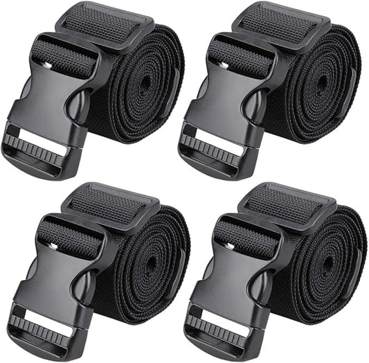MAGARROW 1.5" Utility Luggage Straps with Buckle Adjustable, 4-Pack (Black, 1.5 in x 8 ft)